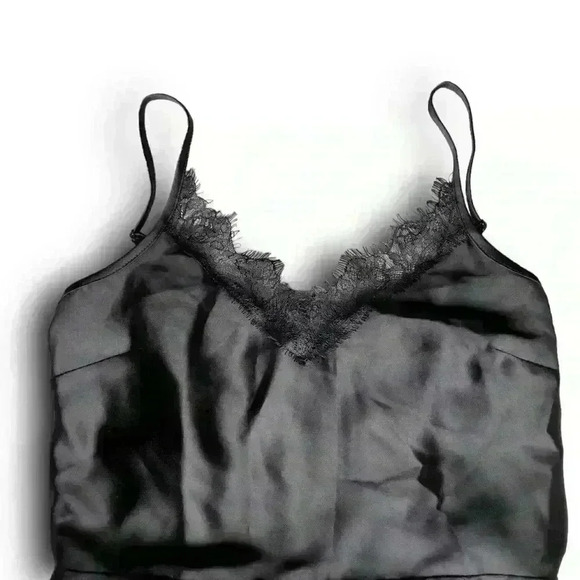 Black Satin Lace Trim Dress Ruched Slit Maxi Size 6 Miss Selfridge Casual Formal - Picture 2 of 8